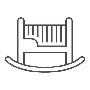 Bebek karyolası, ince çizgi ikonu, mobilya konsepti, beyaz arka planda bebek sallanan yatak tabelası, mobil konsept ve web tasarımı için ana hatlı ikon. Vektör grafikleri.