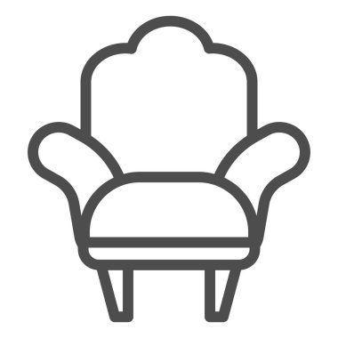 Koltuk çizgisi simgesi, mobilya konsepti, beyaz arka planda rahat sandalye tabelası, mobil konsept ve web tasarımı için taslak biçimli Kol Koltuğu simgesi. Vektör grafikleri.