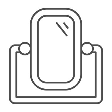 İnce çizgi ikonu, mobilya konsepti, beyaz arkaplanda ayna çerçevesi işareti, mobil konsept ve web tasarımı için ana hatlı ayna ikonu olan ayna. Vektör grafikleri.