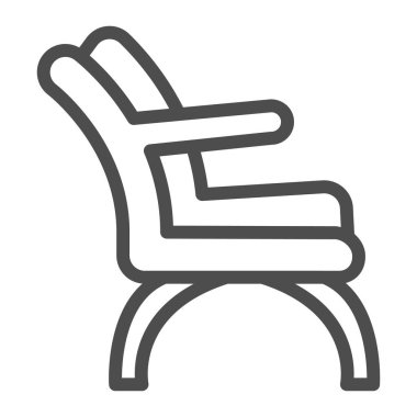 Dirsek dinlenme çizgisi ikonu, mobilya konsepti, beyaz arka planda berber koltuğu tabelası, mobil konsept ve web tasarımı için ana hatlı şık koltuk ikonu. Vektör grafikleri.