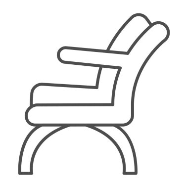 Dirsek dinlendirici ince çizgi ikonlu sandalye, mobilya konsepti, beyaz arka planda berber koltuğu işareti, mobil konsept ve web tasarımı için tasarım tarzında zarif koltuk ikonu. Vektör grafikleri.