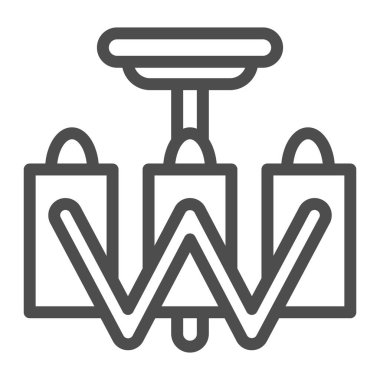 Avize çizgisi ikonu, mobilya konsepti, beyaz arka planda modern tavan lambası tabelası, mobil konsept için tasarım tarzında dekoratif avize silueti ikonu, web tasarımı. Vektör grafikleri.