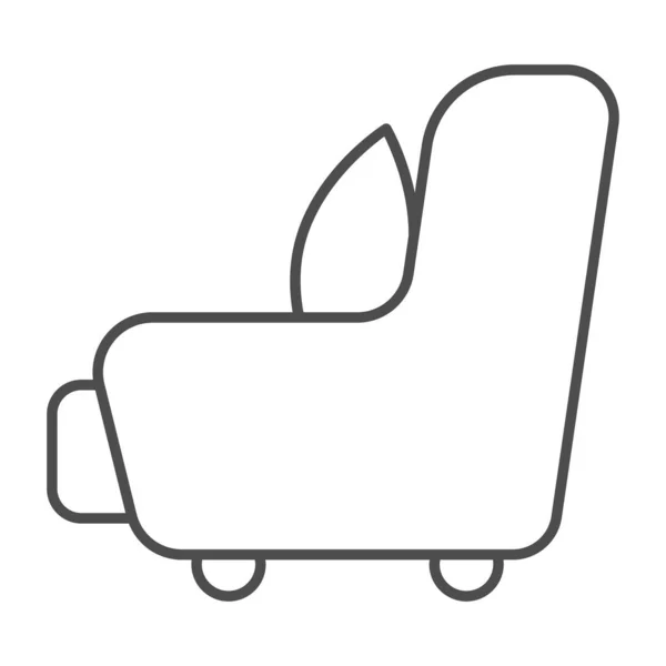 Sillón con una almohada icono de línea delgada, concepto de muebles, letrero de muebles de sofá sobre fondo blanco, cojín en el icono del sillón en el estilo del esquema para el concepto móvil y el diseño web. Gráficos vectoriales. — Vector de stock