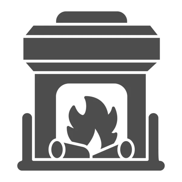 Chimenea con icono sólido hoguera, concepto de mobiliario, letrero de hoguera interior de invierno sobre fondo blanco, icono de chimenea en estilo glifo para concepto móvil y diseño web. Gráficos vectoriales. — Vector de stock