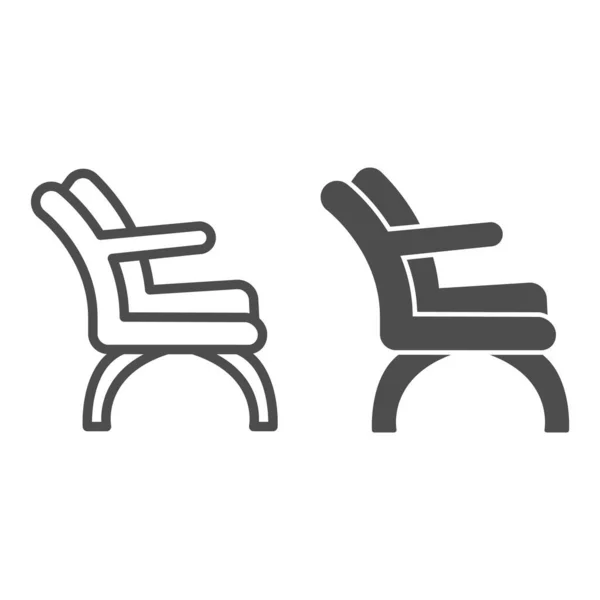 Silla con línea de apoyo del codo e icono sólido, concepto de mobiliario, cartel de la silla de barbero en el fondo blanco, icono de la silla de elegancia en el estilo del esquema para el concepto móvil y el diseño web. Gráficos vectoriales. — Vector de stock