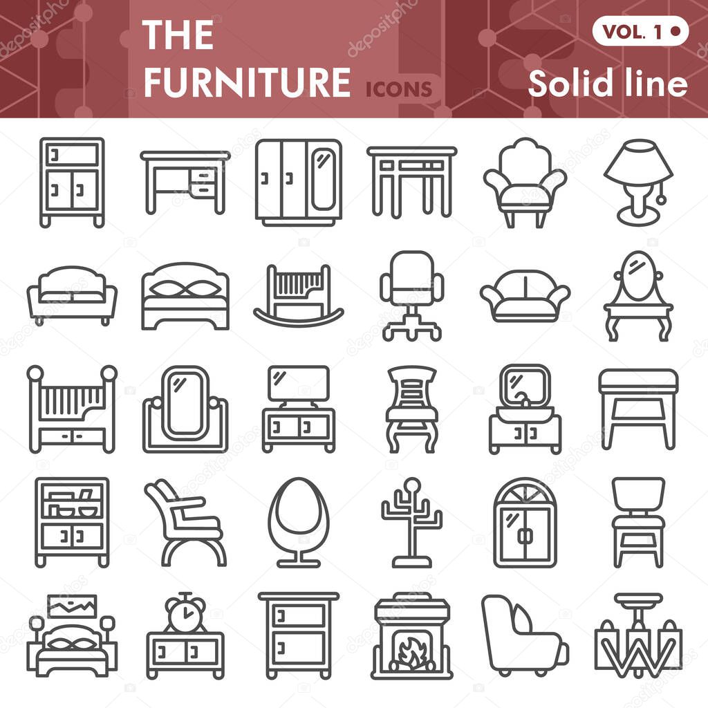 Furniture line icon set, House design symbols collection or sketches. Home and furniture linear style signs for web and app. Vector graphics isolated on white background.