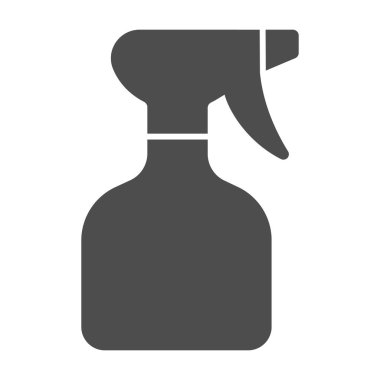 Sprey şişe katı ikonu, temizlik hizmeti konsepti, beyaz arka planda temizlik işareti için plastik şişe, mobil konsept ve web tasarımı için glifli sprey ikonu. Vektör grafikleri.