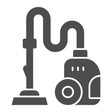 Elektrikli süpürge katı ikonu, temizlik hizmeti konsepti, arka planda elektrikli süpürge tabelası, mobil konsept ve web tasarımı için kabartma şeklinde temizlik ekipmanı simgesi. Vektör grafikleri.