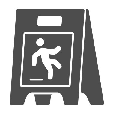 Islak zemin katı ikonu, temizlik hizmeti konsepti, beyaz arka planda ıslak zemin işareti, mobil tasarım için düşen adam simgesi, web tasarımı. Vektör grafikleri.