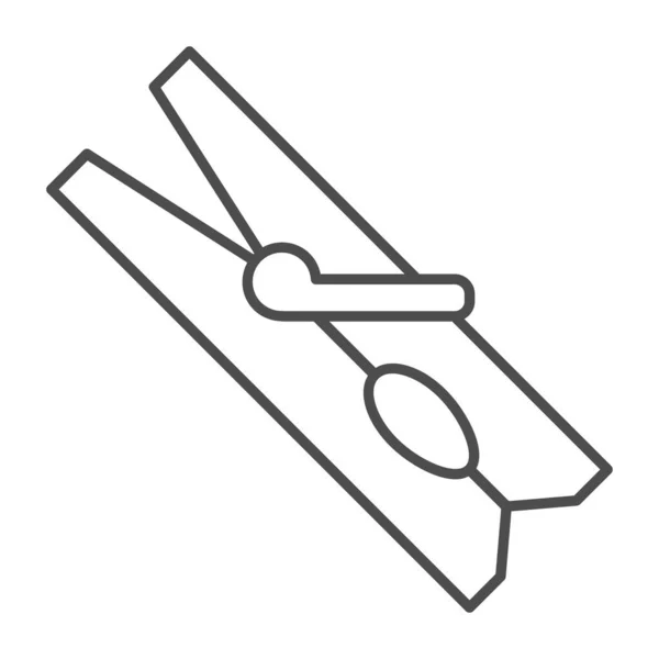 Icono de línea delgada de pinza de ropa, concepto de lavandería, letrero de clavija de ropa de madera sobre fondo blanco, icono de pin de ropa en estilo de esquema para concepto móvil y diseño web. Gráficos vectoriales. — Vector de stock