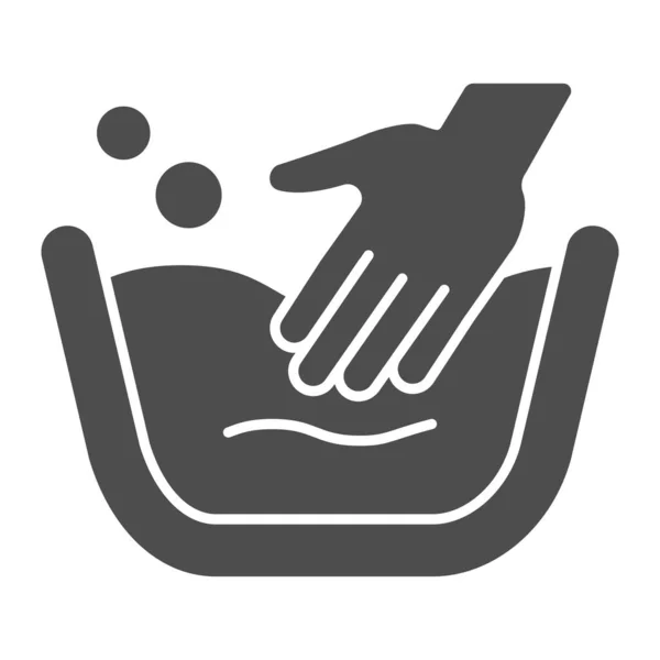 Hand in Hand Wasserbecken solide Symbol, Reinigungsservice-Konzept, Hand in Waschschüssel mit Seifenlauge Zeichen auf weißem Hintergrund, Handwäsche Symbol in Glyph-Stil für mobile und Web. Vektorgrafik. — Stockvektor