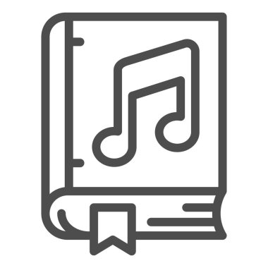 Müzik nota çizgisi ikonu, ses tasarımı konsepti, beyaz arkaplanda müzikal okur yazarlık işareti, mobil konsept ve web tasarımı için ana hatlı müzik kitabı ikonu. Vektör grafikleri.