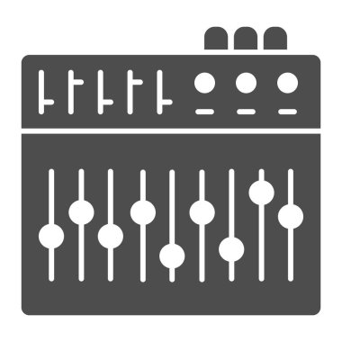 Eşitleyici katı simge, ses tasarımı konsepti, beyaz arkaplanda eşitleyici kontrol işareti, mobil konsept ve web tasarımı için glifli müzik stüdyosu karıştırıcı konsol simgesi. Vektör grafikleri.