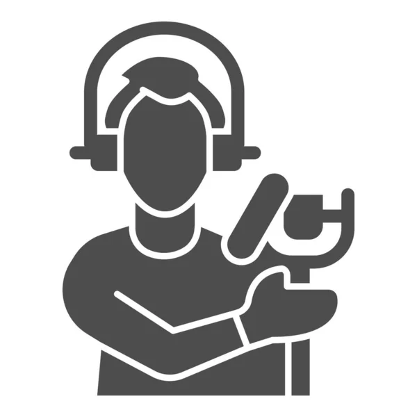 Chanteur avec icône solide microphone studio, Concept de conception sonore, Homme avec panneau de silhouette microphone sur fond blanc, icône d'enregistrement sonore dans le style glyphe pour mobile. Graphiques vectoriels. — Image vectorielle