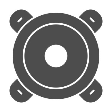 Ses hoparlörü katı ikon, ses tasarımı konsepti, beyaz arka planda stereo işareti, mobil konsept ve web tasarımı için glifli ses hoparlörü simgesi. Vektör grafikleri.