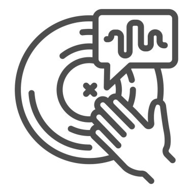 Vinil plak ve el çizgisi simgesi, ses tasarımı konsepti, beyaz arkaplanda plaka ve el yazısı şeklinde müzik DJ Turntable Record Player simgesi taslak tarzında. Vektör grafikleri.