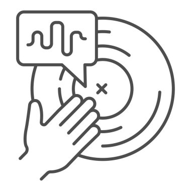 Vinil plak ve el çizgisi simgesi, Sound Design konsepti, beyaz arkaplanda plaka ve el yazısı şeklinde müzik DJ Turntable Record Player simgesi taslak tarzında. Vektör grafikleri.