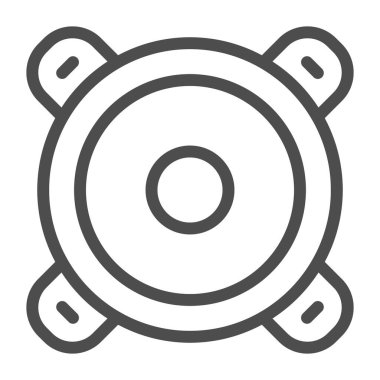 Ses hoparlörü çizgisi simgesi, ses tasarımı konsepti, beyaz arkaplanda stereo işareti, mobil konsept ve web tasarımı için ana hatlı hoparlör ikonu. Vektör grafikleri.