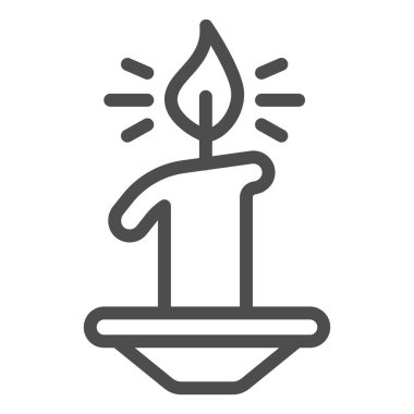 Tabak çizgisi simgesinde yanan mum, Noel konsepti, beyaz arka planda Noel süsleme tabelası, mobil ve web tasarımı için ana hatlı şamdan ikonu. Vektör grafikleri.