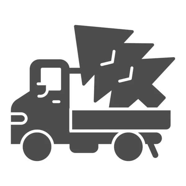 Truck s jedlí strom pevná ikona, vánoční koncept, vánoční Dodací značka na bílém pozadí, Přeprava vánoční stromky ikona v glyfovém stylu pro mobilní a web. Vektorová grafika. — Stockový vektor