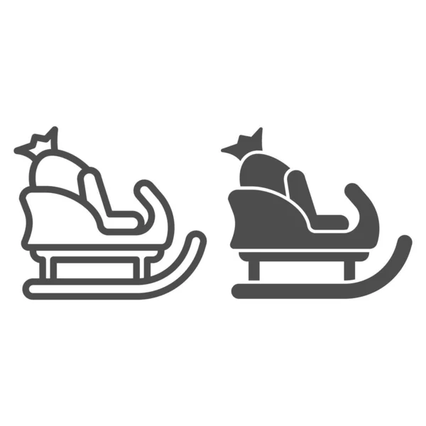 Trineo con bolsa de regalos línea e icono sólido, concepto de Navidad, signo de trineo de Santa sobre fondo blanco, trineo con bolsa de regalos y presenta icono en estilo de esquema para móviles y web. Gráficos vectoriales. — Vector de stock