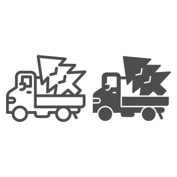 Truck with fir tree line and solid icon, Christmas concept, Christmas Delivery sign on white background, Transportation of Christmas trees icon in outline style for mobile and web. Vector graphics. — Stock Vector
