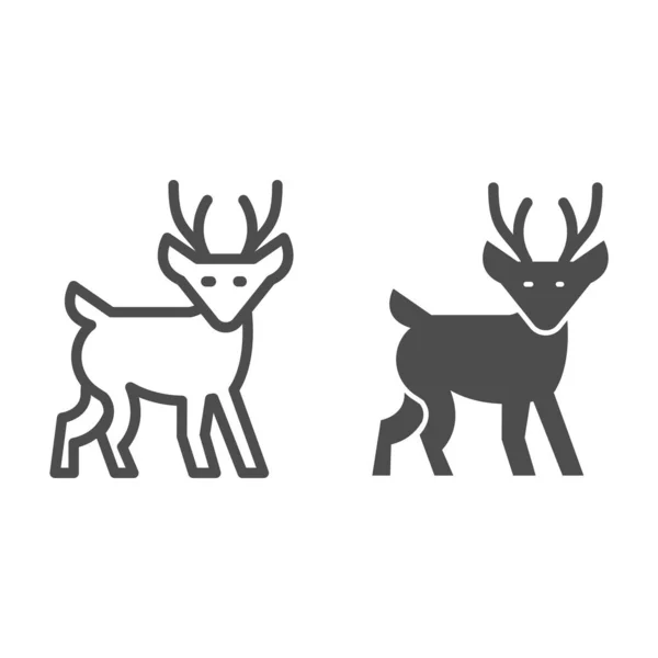 Linha de cervos de inverno e ícone sólido, conceito de Natal, Fawn sinal no fundo branco, ícone de rena de Natal no estilo esboço para o conceito móvel e web design. Gráficos vetoriais. —  Vetores de Stock