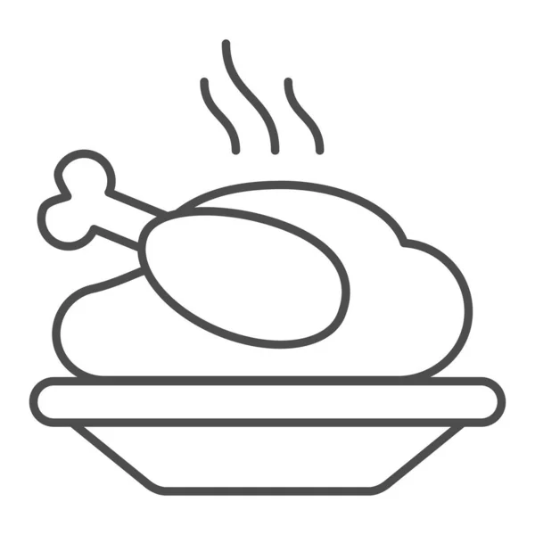 Grilled chicken in plate thin line icon, Christmas concept, Chicken grill sign on white background, Baked turkey icon in outline style for mobile concept and web design. Gráficos vectoriales. — Archivo Imágenes Vectoriales