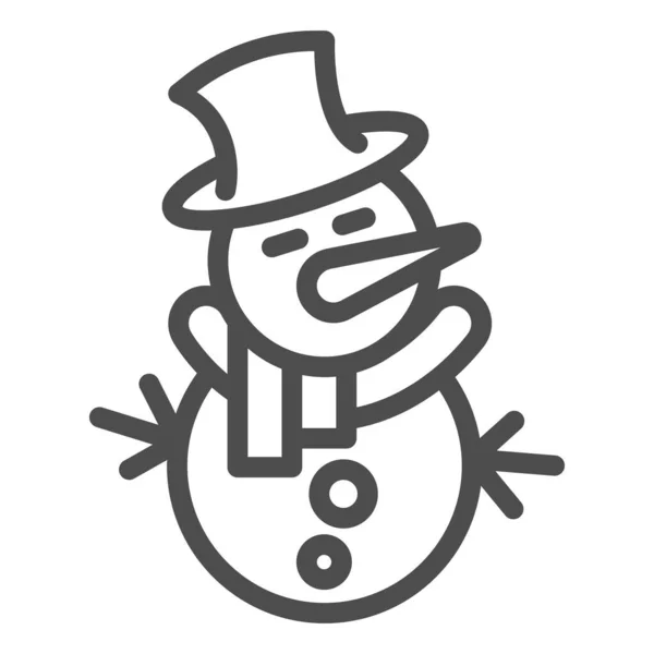 Schneemannlinie-Symbol, Weihnachtskonzept, Schneemannschild auf weißem Hintergrund, Froher Winterschneemann mit Hut und Schal-Symbol im Outline-Stil für mobiles Konzept und Webdesign. Vektorgrafik. — Stockvektor