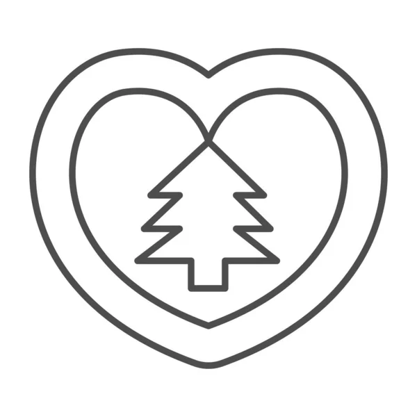 Coeur avec icône de ligne mince arbre de Noël, concept de Noël, signe décoratif d'ornement en forme de coeur sur fond blanc, Coeur avec icône sapin dans le style contour pour mobile. Graphiques vectoriels. — Image vectorielle