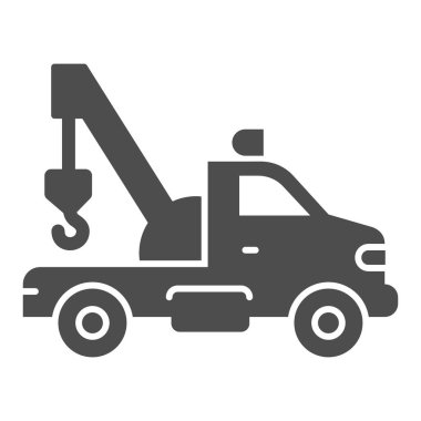 Çekici, vinç gibi sağlam bir ikona, ağır ekipman konseptine, beyaz arka planda çekici araç tabelasına, mobil konsept ve web tasarımı için araç çekici kamyon ikonuna sahip. Vektör grafikleri.