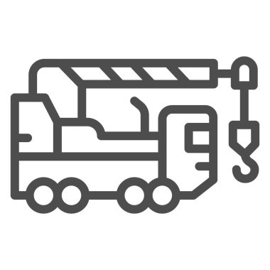 Ağır görev kamyon hattı ikonu, ağır ekipman konsepti, beyaz arka planda vinç tabelası, mobil konsept için ana hatlı inşaat ikonu ekipmanı, web tasarımı. Vektör grafikleri.