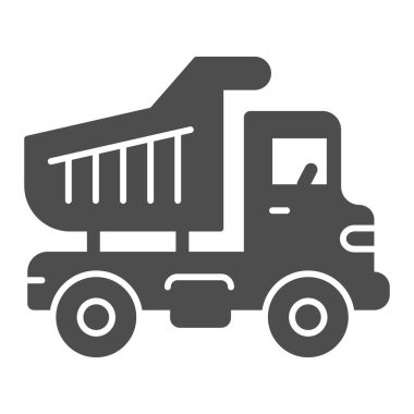 Vücut kamyonu katı ikonu, ağır ekipman konsepti, beyaz arka planda damperli kamyon tabelası, mobil konsept ve web tasarımı için kabartma ikonu. Vektör grafikleri.