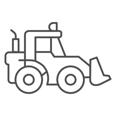 İnce çizgi ikonuna sahip traktör, ağır ekipman konsepti, arka planda kepçe işareti, mobil konsept ve web tasarımı için tasarım tarzında Backhoe yükleyici ikonu. Vektör grafikleri.