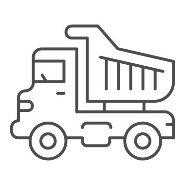 Vücut kamyonu, ince çizgi ikonu, ağır ekipman konsepti, beyaz arka planda damperli kamyon tabelası, mobil konsept ve web tasarımı için taslak biçimli ototruck ikonu. Vektör grafikleri.