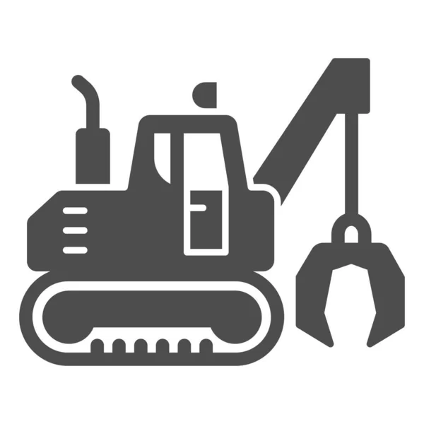 Excavator with claws solid icon, heavy equipment concept, excavator providing movement sign on white background, Bulldozer icon in glyph style for mobile and web design. Vector graphics. — Stock Vector