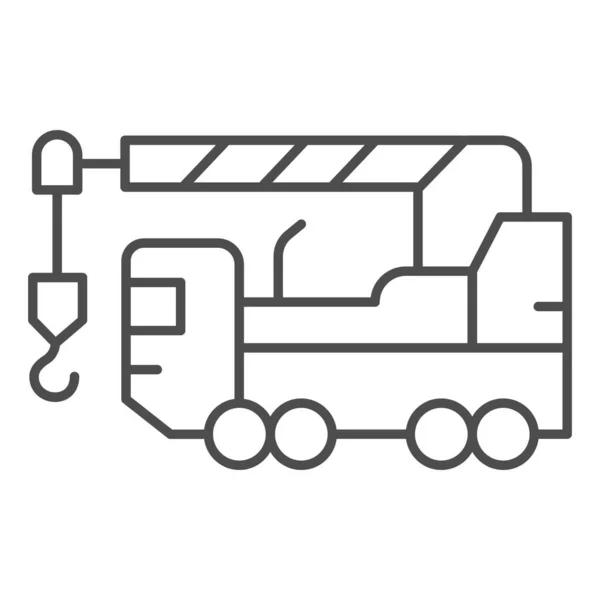 Schwerlast-LKW-Thin-Line-Symbol, Konzept für schweres Gerät, Kranwagen-Schild auf weißem Hintergrund, Ausrüstung für Bau-Symbol in Umriss Stil für mobiles Konzept, Web-Design. Vektorgrafik. — Stockvektor