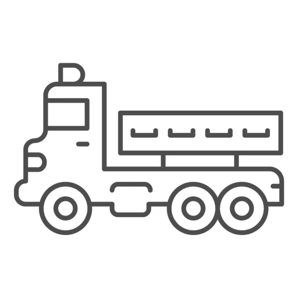 载重卡车与车身拖车细线图标，重型设备概念，车辆与拖车车身标识白色背景，装载机图标轮廓风格的移动和网页设计。矢量图形. — 图库矢量图片