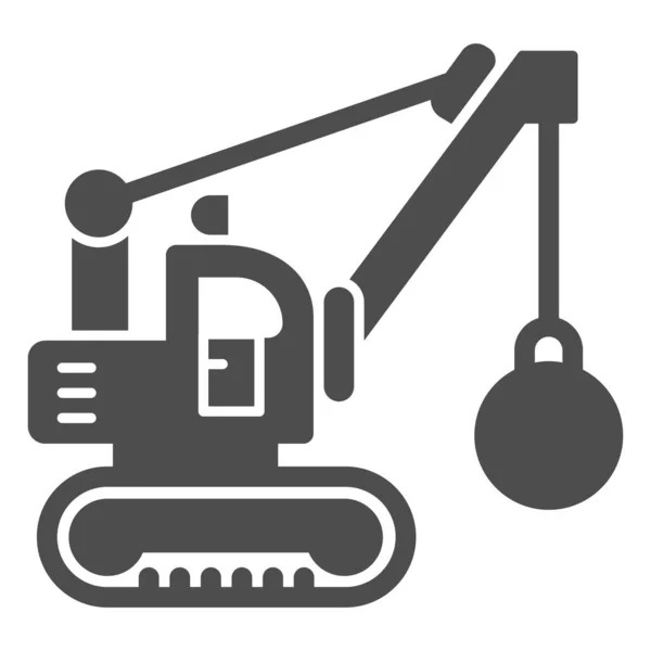 Escavatore con palla per distruggere edifici icona solida, concetto di attrezzature pesanti, gru con segno a sfera relitto su sfondo bianco, icona escavatore demolitore in stile glifo. Grafica vettoriale. — Vettoriale Stock