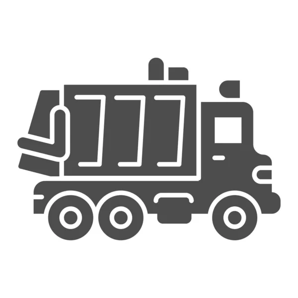 Icona solida del camion della spazzatura, concetto di attrezzatura pesante, segno del macchinario della spazzatura su sfondo bianco, icona del camion del riciclaggio in stile glifo per il concetto mobile e il web design. Grafica vettoriale. — Vettoriale Stock