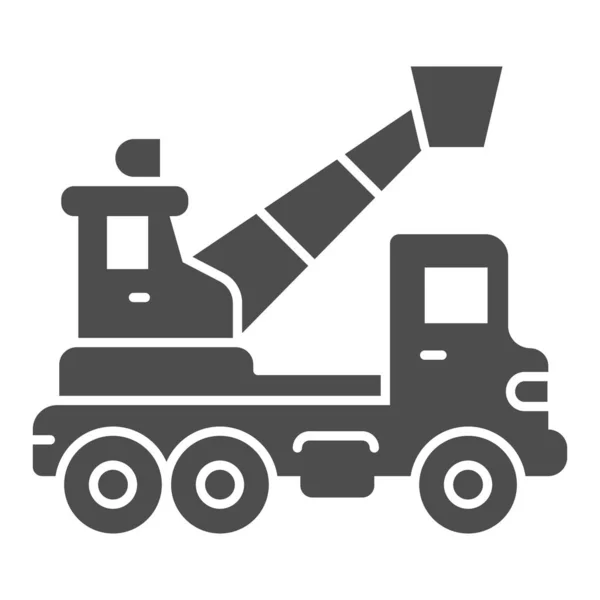 Camion avec grue et panier icône solide, concept d'équipement lourd, panneau de plate-forme élévatrice aérienne sur fond blanc, camion-grue avec icône de panier dans le style glyphe pour mobile, web. Graphiques vectoriels. — Image vectorielle