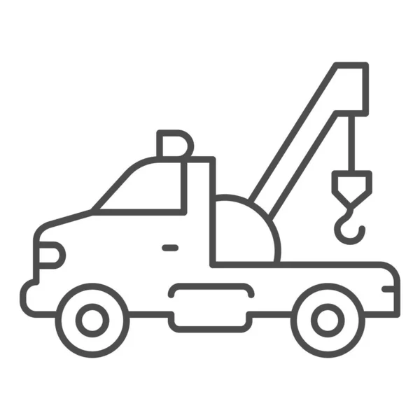 Tow truck s jeřábem tenké čáry ikony, koncepce těžkého zařízení, odtahové auto znamení na bílém pozadí, auto tahač ikona ve stylu obrysu pro mobilní koncept a web design. Vektorová grafika. — Stockový vektor