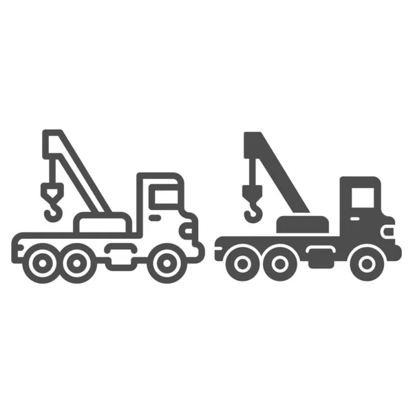 Truck with crane line and solid icon, heavy equipment concept, Construction Machine sign on white background, tow truck icon in outline style for mobile concept and web design. Vector graphics. — Stock Vector