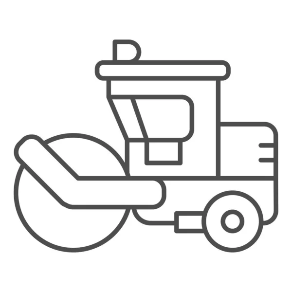 Icono de línea delgada de rodillo de asfalto, concepto de equipo pesado, rótulo de camión de rodillo de vapor sobre fondo blanco, ícono de rodillo de carretera en estilo de esquema para concepto móvil y diseño web. Gráficos vectoriales. — Vector de stock