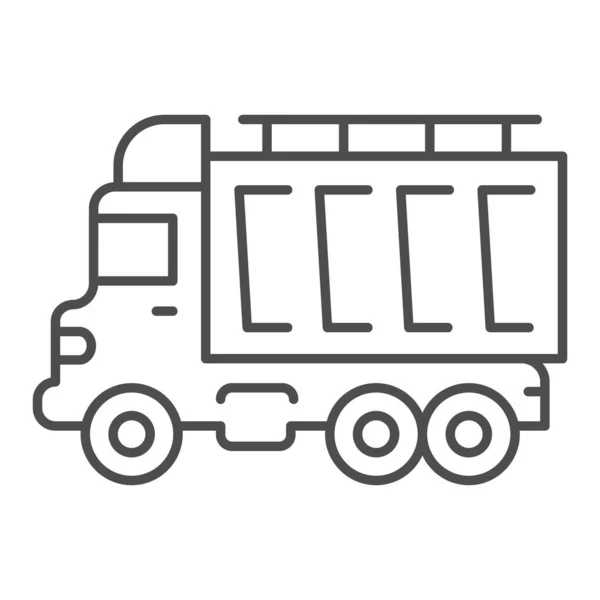 Icône de ligne mince de camion, concept d'équipement lourd, panneau de véhicule à benne basculante sur fond blanc, icône de camion à benne basculante robuste dans le style de contour pour le concept mobile et la conception Web. Graphiques vectoriels. — Image vectorielle