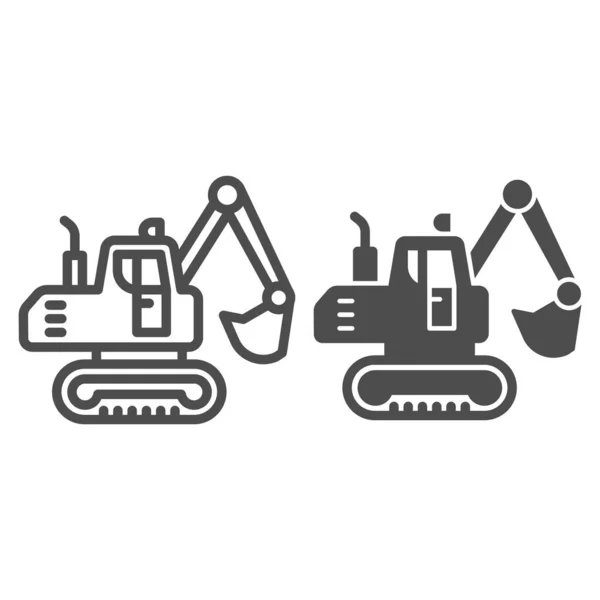 Crawler graafmachine lijn en solide pictogram, zwaar materieel concept, Hydraulische graafmachine vrachtwagen teken op witte achtergrond, graver pictogram in omtrek stijl voor mobiele concept en web design. vectorgrafieken. — Stockvector