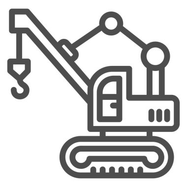 Vinç ve kanca çizgisi simgesine sahip kazıcı, ağır ekipman konsepti, beyaz arka planda vinç işareti kaldırma, mobil konsept ve web tasarımı için Excavator simgesi. Vektör grafikleri.