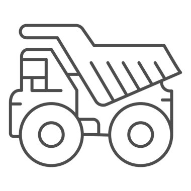 Büyük maden kamyonu, ince çizgi ikonu, ağır ekipman konsepti, beyaz arka planda büyük ağır araba tabelası, taşınabilir konsept ve web tasarımı için ana hatlı çöp kamyonu ikonu. Vektör grafikleri.