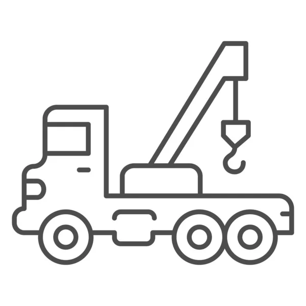 Vrachtwagen met kraan dunne lijn pictogram, zwaar materieel concept, Bouwmachine teken op witte achtergrond, sleepwagen pictogram in grote lijnen voor mobiele concept en web design. vectorgrafieken. — Stockvector