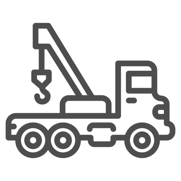 LKW mit Kranleitungssymbol, Schwermaschinenkonzept, Baumaschinenschild auf weißem Hintergrund, Abschleppwagen-Symbol im Umrissstil für mobiles Konzept und Webdesign. Vektorgrafik. — Stockvektor